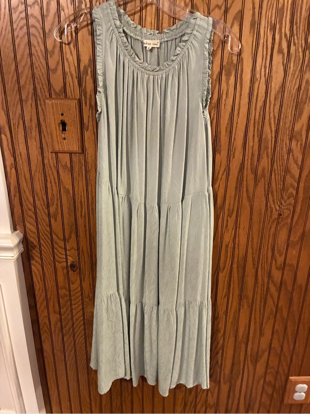 indigo soul Sleeveless Tiered Maxi Dress in Sage